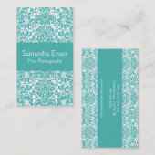 Türkis und weiße Damast-Visitenkarte Visitenkarte (Vorne/Hinten)