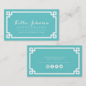 Türkis und Weißer Chic - griechische Schlüsselgren Visitenkarte (Vorne/Hinten)