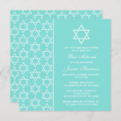 Türkis und weißer jüdischer Stern von David Bat Mi Einladung (Vorne/Hinten)