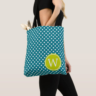 Türkis und weißer Polka-Punkt mit Limonem Tasche