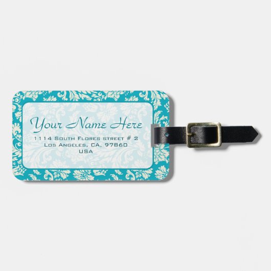 Türkis- und WeißflorDamasken, nach Maß gefertigt Gepäckanhänger (Vorderseite horizontal)