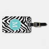 Türkis und Zebra Print Custom Monogram Gepäckanhänger (Vorderseite horizontal)