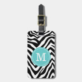 Türkis und Zebra Print Custom Monogram Gepäckanhänger (Vorderseite vertikal)