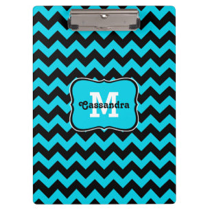 Türkis und Zickzack Mustermonogramm des Schwarzen Klemmbrett