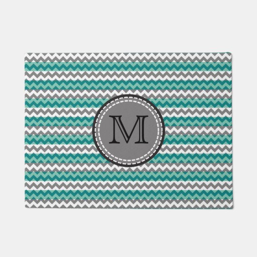 Türkis und Zickzack Zigzag Monogramm Fußmatte (Vorderseite)