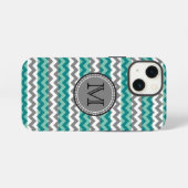 Türkis und Zickzack Zigzag Monogramm iPhone Hülle (Rückseite (Horizontal))