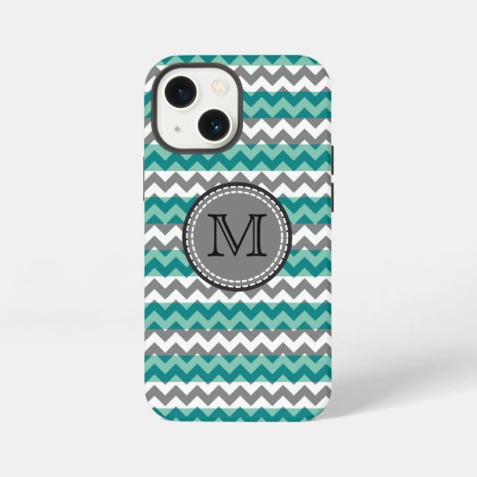 Türkis und Zickzack Zigzag Monogramm iPhone Hülle (Rückseite)