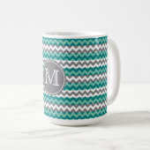 Türkis und Zickzack Zigzag Monogramm Kaffeetasse (VorderseiteRechts)