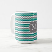 Türkis und Zickzack Zigzag Monogramm Kaffeetasse (Vorderseite Links)