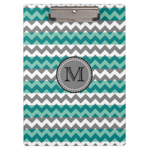 Türkis und Zickzack Zigzag Monogramm Klemmbrett