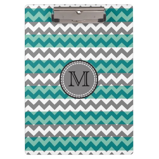 Türkis und Zickzack Zigzag Monogramm Klemmbrett (Vorderseite)