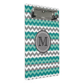 Türkis und Zickzack Zigzag Monogramm Mini Klemmbrett (Schrägansicht)