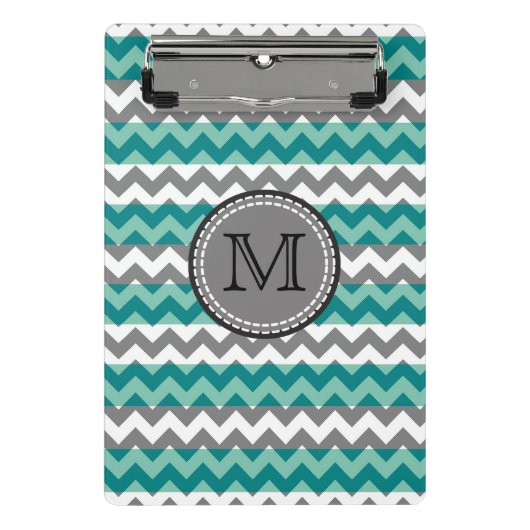 Türkis und Zickzack Zigzag Monogramm Mini Klemmbrett (Vorderseite)