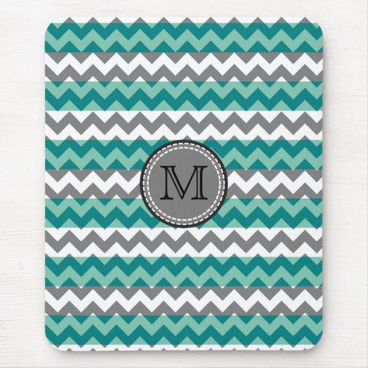 Türkis und Zickzack Zigzag Monogramm Mousepad (Vorne)