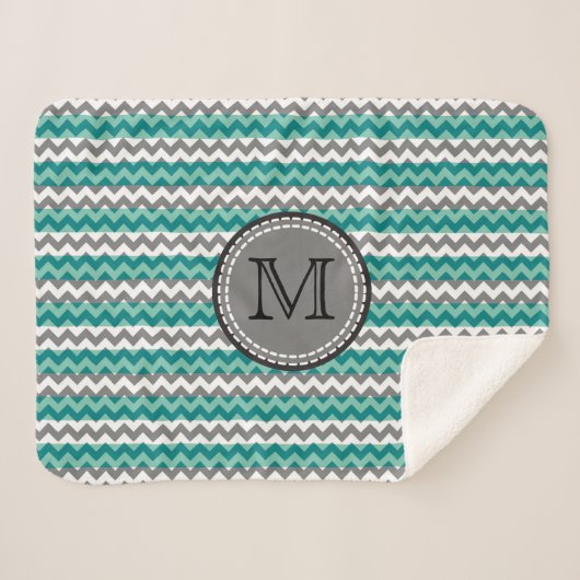 Türkis und Zickzack Zigzag Monogramm Sherpadecke (Vorderseite (Horizontal))