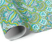 Türkis und Zitronengrün Mandala Geschenkpapier (Rolleneckpunkt)