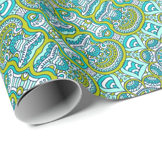 Türkis und Zitronengrün Mandala Geschenkpapier (Rolleneckpunkt)