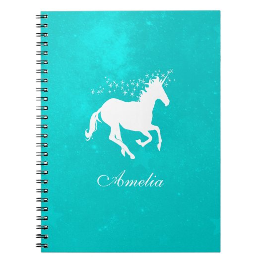 Türkis Unicorn Personalisiertes Notebook Notizblock (Vorderseite)