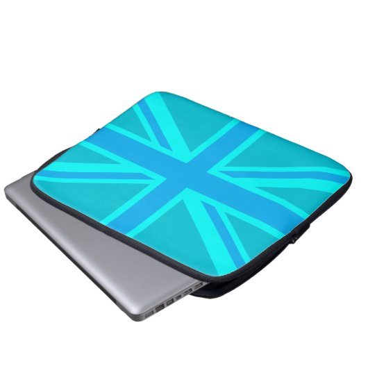 Türkis Union Jack British Flag Laptopschutzhülle (Vorne Knopf)