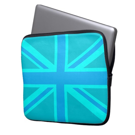 Türkis Union Jack British Flag Laptopschutzhülle (Vorderseite Links)