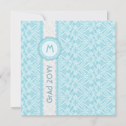 Türkis & Verzierte Spitzen-Elegant Grad Einladung (Rückseite)