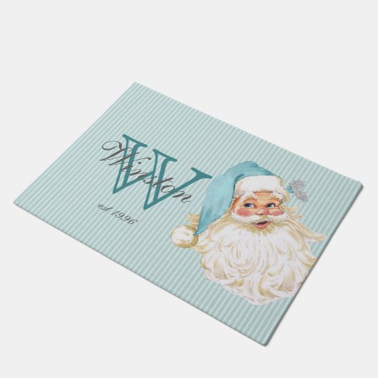Türkis Vintager Viktorianischer Weihnachtsklaus Fußmatte (Schrägansicht)