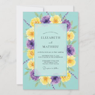 Türkis Violette Ranunculus Eukalyptus Hochzeit Einladung