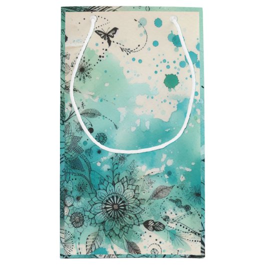 Türkis Watercolor Ephemera Kleine Geschenktüte (Rückseite)