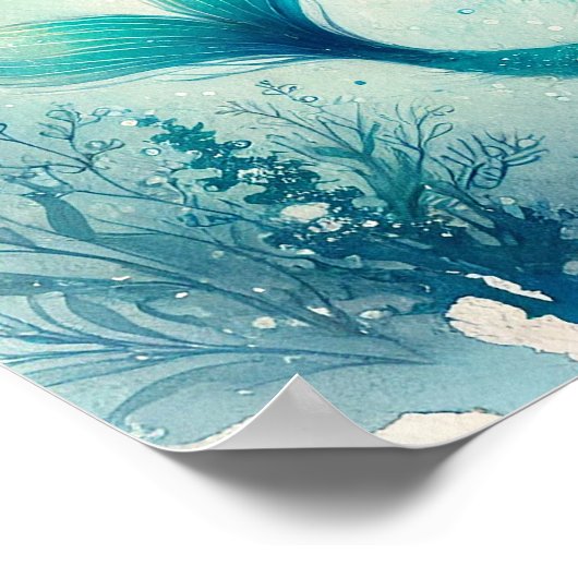 Türkis Watercolor Meerjungfrau Wand an Wand Poster (Ecke)