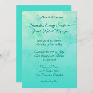 Türkis Watercolor Ombre Calligraphy Wedding Einladung