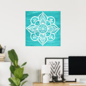 Türkis Watercolor White Mandala Poster (Heimbüro)