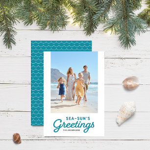 Türkis Waves Sea-Sun Grüße Foto Feiertagskarte