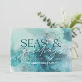 Türkis Weihnachtssee & Grüße Moderne Chic Feiertagskarte (Stehend Vorderseite)