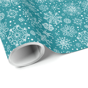 Türkis & Weiß Abstrakte Weihnachtsschneeflocken Geschenkpapier