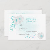 Türkis-Weiß-Blume botanisch RSVP Karte (Vorne/Hinten)