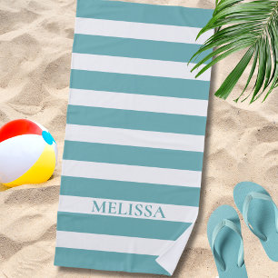 Türkis-weiß gestreifte Namens-Cabana-Streifen  Strandtuch