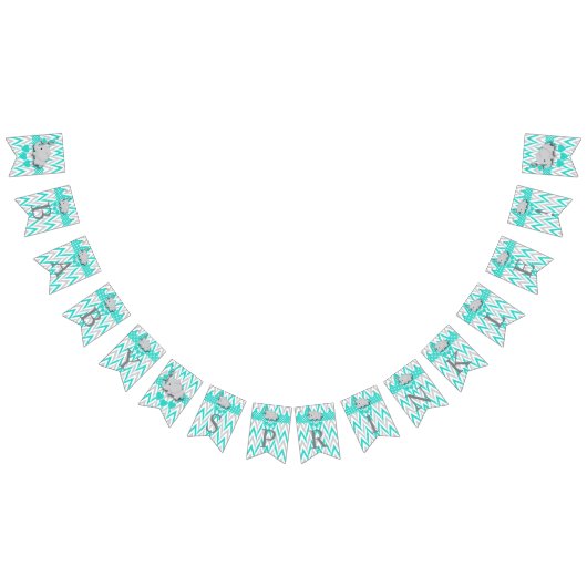 Türkis, Weiß-Grau-Elefant-Babysprink Wimpelkette (Alle)