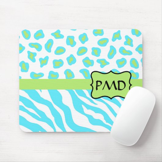 Türkis, Weiß & Grün Zebra & Geetah Custom Mousepad (Mit Mouse)