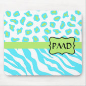 Türkis, Weiß & Grün Zebra & Geetah Custom Mousepad (Vorne)