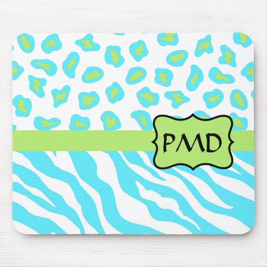 Türkis, Weiß & Grün Zebra & Geetah Custom Mousepad (Vorne)