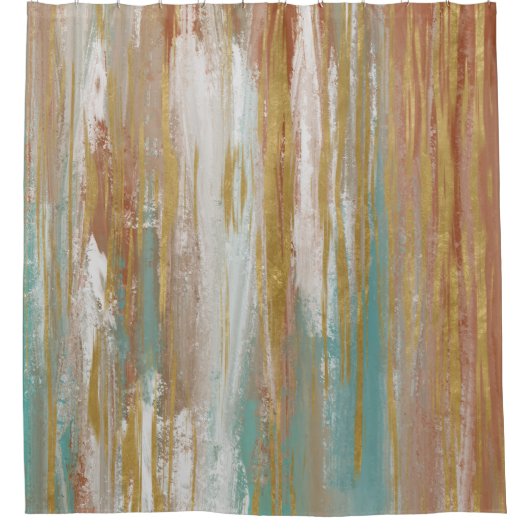Türkis, Weiß, Roter Ocker und Gold Abstrakt Duschvorhang (Vorderseite)