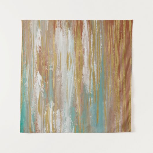 Türkis, Weiß, Roter Ocker und Gold Abstrakt Wandteppich (Vorderseite)