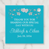 Türkis, Weiß, Silberne Liebe Herz Hochzeit Geschenkanhänger (Rückseite)