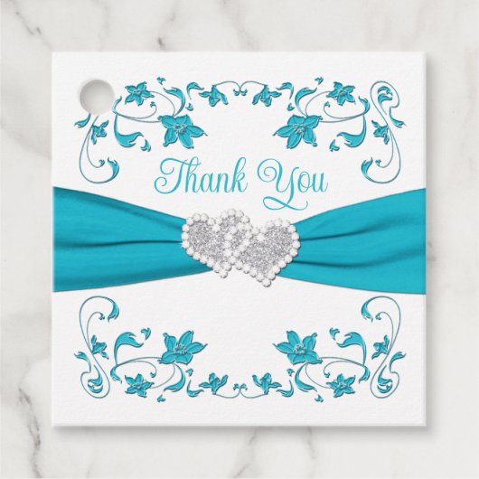 Türkis, Weiß, Silberne Liebe Herz Hochzeit Geschenkanhänger (Vorderseite)