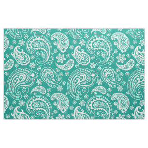 Türkis-Weiß-Vintages Paisley-Muster Stoff