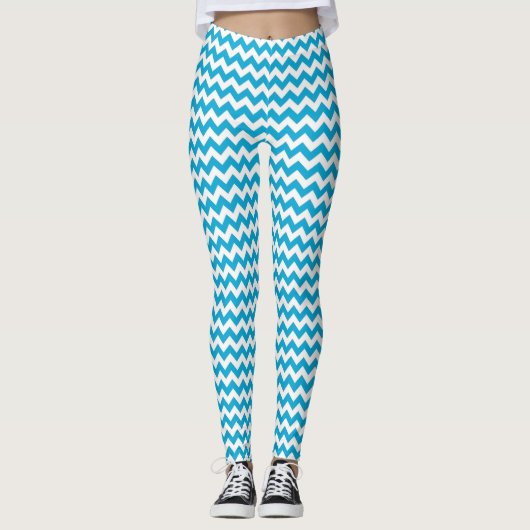 Türkis Weiß Zickzack Leggings (Vorderseite)