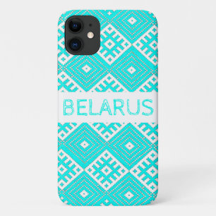 Türkis Weiße Folk Print Weißrussland iPhone 11 Fal Case-Mate iPhone Hülle