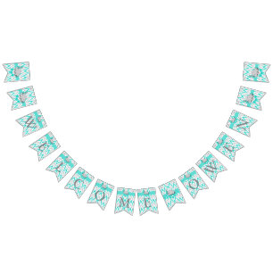 Türkis, weißes graues Elefant-Baby-Willkommen Wimpelkette