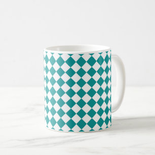 Türkis-weißes Schachbrett-Diamantmuster Kaffeetasse