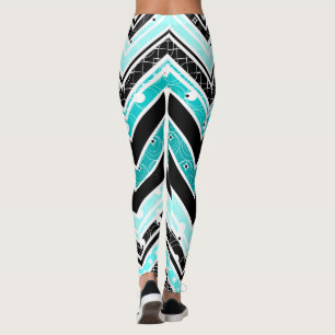 Türkis-, weißes und SchwarzesZickzack Leggings